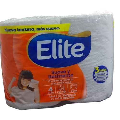 PAPEL HIGIENICO SUAVE Y RESISTENTE ELITE PAQUETE 4 und